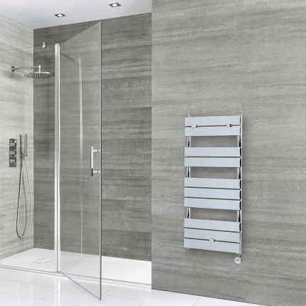 Milano x ECOSO Lustro Electric - Chrome Flat Panel Designer Heated Towel Rail - 1000mm x 450mm - with Thermostatic Wi-Fi Heating Element