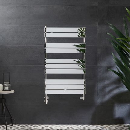 Milano Lustro Dual Fuel - Designer Chrome Flat Panel Heated Towel Rail - 1000mm x 600mm
