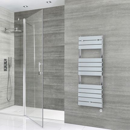 Milano x ECOSO Lustro Electric - Chrome Flat Panel Designer Heated Towel Rail - 1213mm x 450mm - with Thermostatic Wi-Fi Heating Element