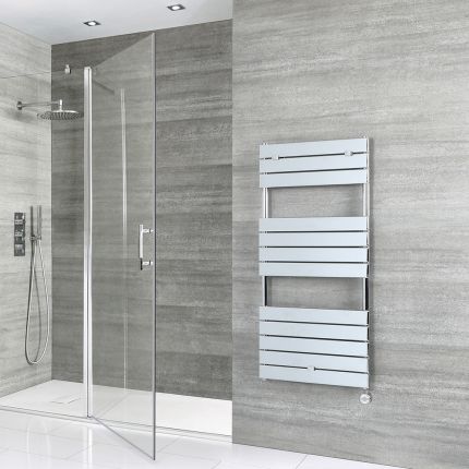 Milano x ECOSO Lustro Electric - Chrome Flat Panel Designer Heated Towel Rail - 1213mm x 600mm - with Thermostatic Wi-Fi Heating Element