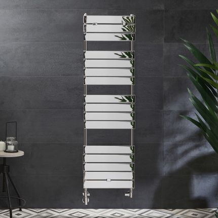 Milano Lustro Dual Fuel - Designer Chrome Flat Panel Heated Towel Rail - 1512mm x 450mm