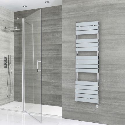 Milano x ECOSO Lustro Electric - Chrome Flat Panel Designer Heated Towel Rail - 1512mm x 450mm - with Thermostatic Wi-Fi Heating Element