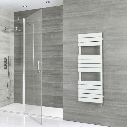 Milano x ECOSO Lustro - Electric Designer White Flat Panel Heated Towel Rail - Choice of Size, Heating Element and Cable Cover