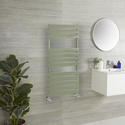 Milano Lustro - Designer Sage Leaf Green Flat Panel Heated Towel Rail - Choice of Size