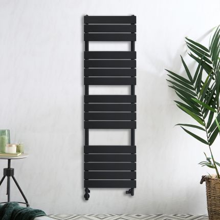 Milano Lustro Dual Fuel - Designer Black Flat Panel Heated Towel Rail - 1500mm x 450mm