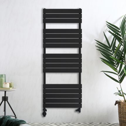 Milano Lustro Dual Fuel - Designer Black Flat Panel Heated Towel Rail - 1500mm x 600mm