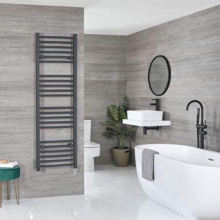 Milano Artle Electric - Anthracite Curved Heated Towel Rail - 1600mm x 500mm