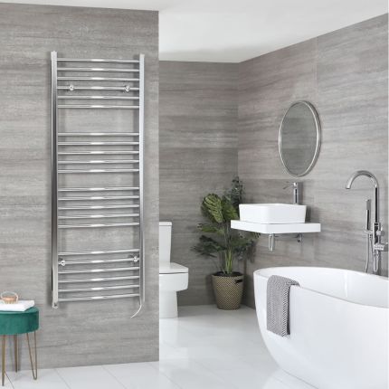 Milano Kent Electric - Chrome Curved Heated Towel Rail - 1600mm x 500mm