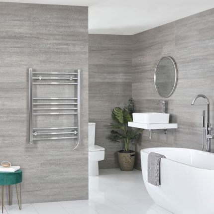 Milano Kent Electric - Chrome Curved Heated Towel Rail - 800mm x 600mm