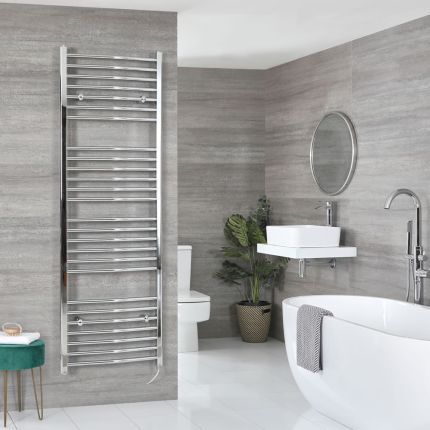 Milano Kent Electric - Chrome Curved Heated Towel Rail - 1800mm x 600mm