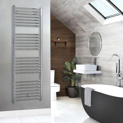 Milano Kent - Electric Chrome Curved Heated Towel Rail - Choice of Size and Heating Element