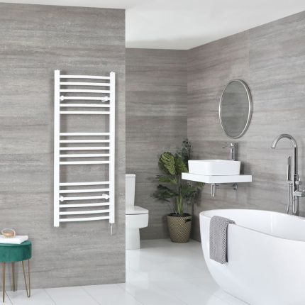 Milano x ECOSO Ive - Electric White Curved Heated Towel Rail - Choice of Size and Heating Element