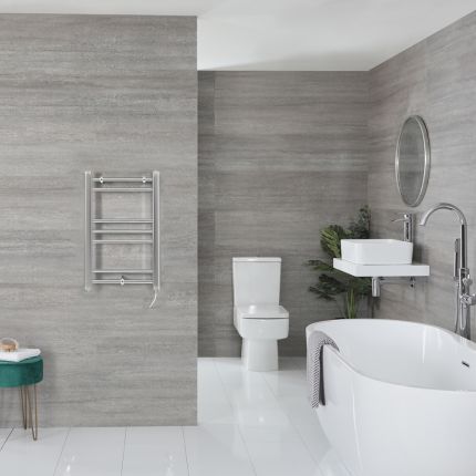 Milano Kent Electric - Chrome Straight Heated Towel Rail - 600mm x 400mm