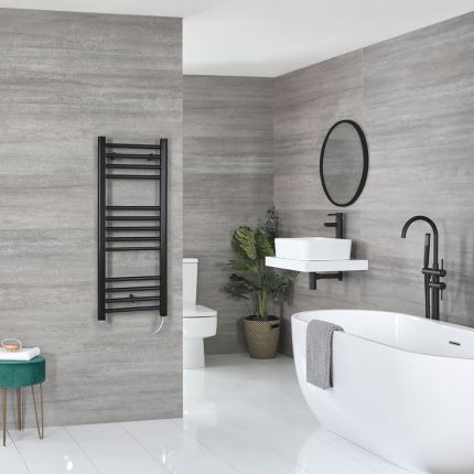 Milano Nero Electric - Black Straight Heated Towel Rail - 1000mm x 400mm