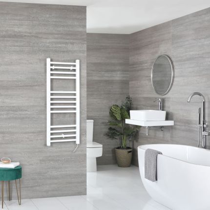 Milano Ive Electric - White Straight Heated Towel Rail - 1000mm x 400mm