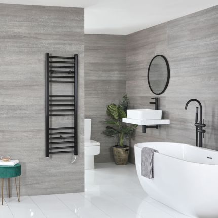 Milano Nero Electric - Black Straight Heated Towel Rail - 1200mm x 400mm
