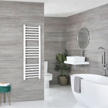 Milano Ive Electric - White Straight Heated Towel Rail - 1200mm x 400mm