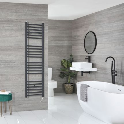 Milano Artle Electric - Anthracite Straight Heated Towel Rail - 1600mm x 400mm