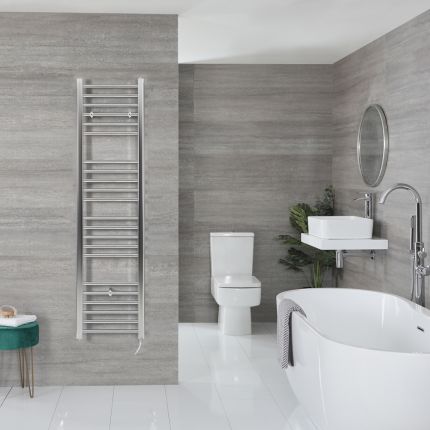 Milano Kent Electric - Chrome Straight Heated Towel Rail - 1600mm x 400mm