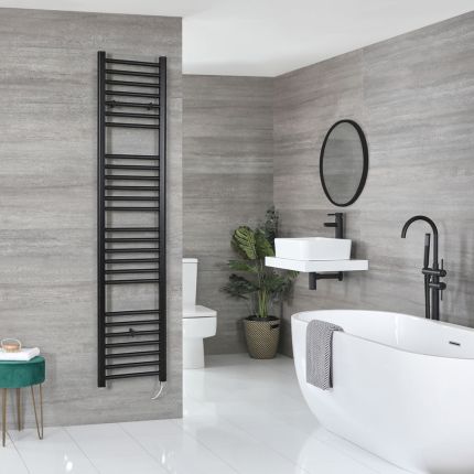 Milano Nero Electric - Black Straight Heated Towel Rail - 1800mm x 400mm