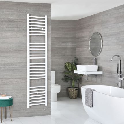 Milano Ive Electric - White Straight Heated Towel Rail - 1800mm x 400mm