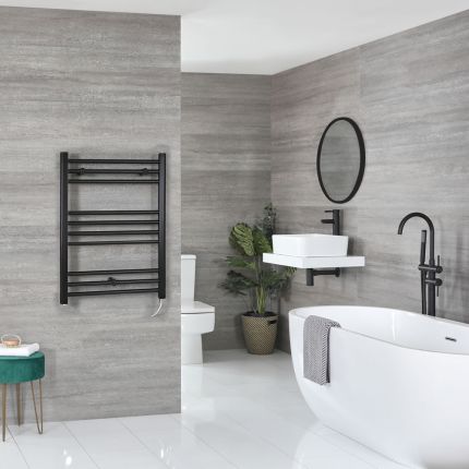Milano Nero Electric - Black Straight Heated Towel Rail - 800mm x 500mm