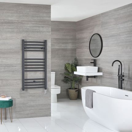 Milano Artle Electric - Anthracite Straight Heated Towel Rail - 1000mm x 500mm
