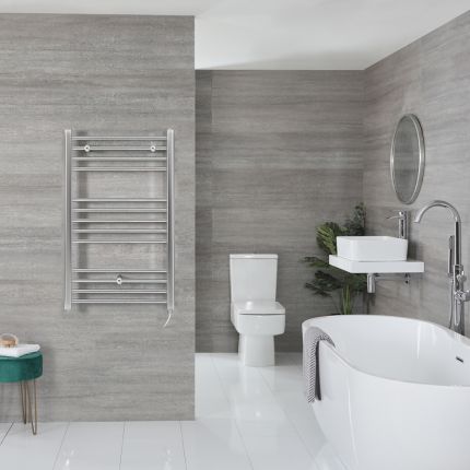 Milano Kent Electric - Chrome Straight Heated Towel Rail - 1000mm x 500mm