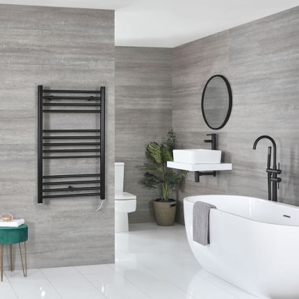 Milano Nero Electric - Black Straight Heated Towel Rail - 1000mm x 500mm