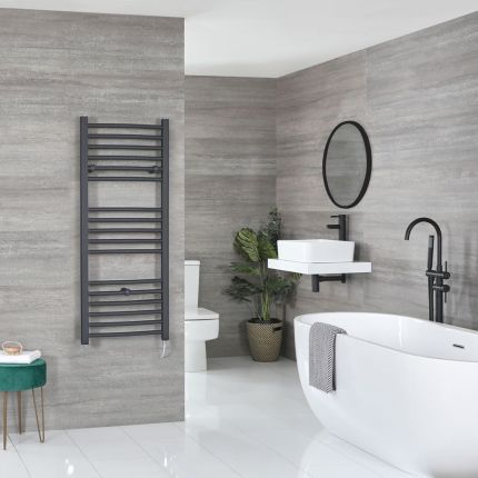 Milano Artle Electric - Anthracite Straight Heated Towel Rail - 1200mm x 500mm