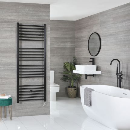 Milano Nero Electric - Black Straight Heated Towel Rail - 1600mm x 500mm