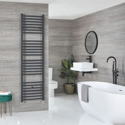 Milano Artle Electric - Anthracite Straight Heated Towel Rail - 1800mm x 500mm