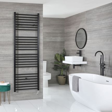 Milano Nero Electric - Black Straight Heated Towel Rail - 1800mm x 500mm