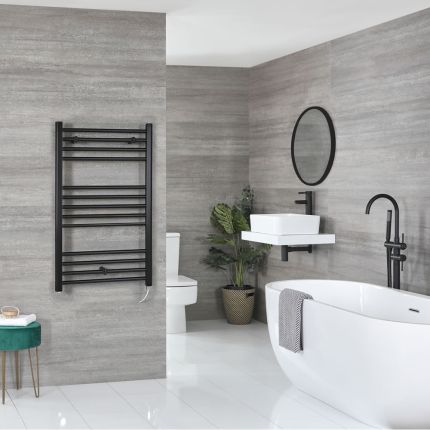Milano Nero Electric - Black Straight Heated Towel Rail - 1000mm x 600mm