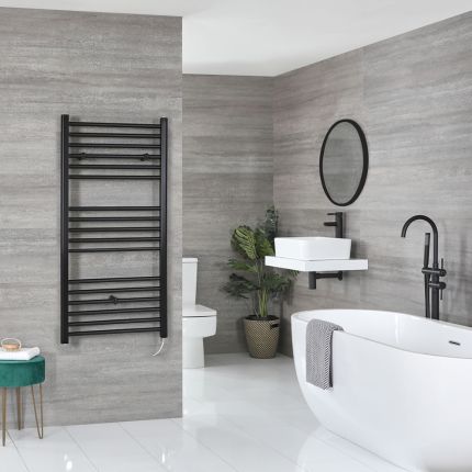 Milano Nero Electric - Black Straight Heated Towel Rail - 1200mm x 600mm