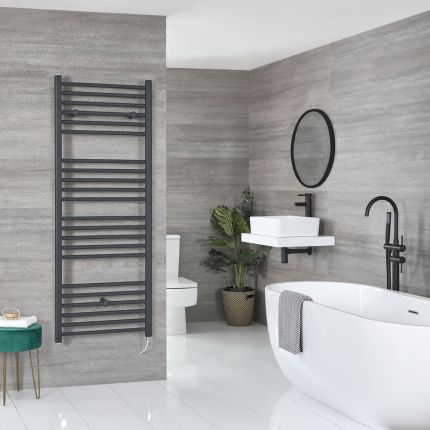 Milano Artle Electric - Anthracite Straight Heated Towel Rail - 1600mm x 600mm