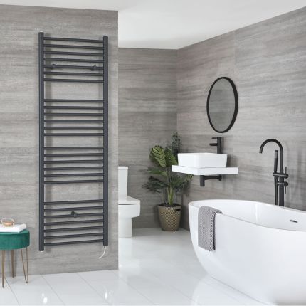 Milano Artle Electric - Anthracite Straight Heated Towel Rail - 1800mm x 600mm