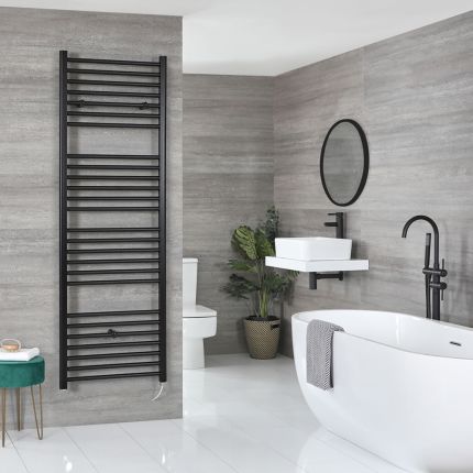 Milano Nero Electric - Black Straight Heated Towel Rail - 1800mm x 600mm