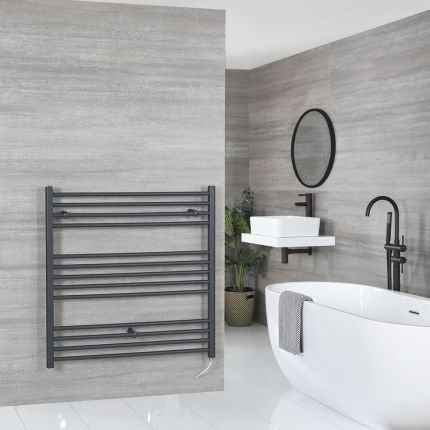 Milano Artle Electric - Anthracite Straight Heated Towel Rail - 1000mm x 1000mm
