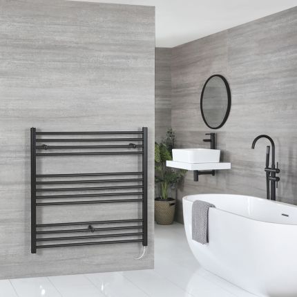 Milano Nero Electric - Black Straight Heated Towel Rail - 1000mm x 1000mm