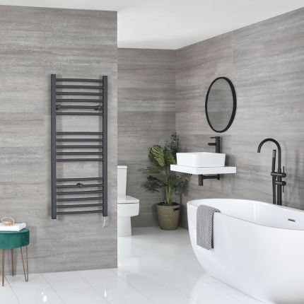Milano x ECOSO Artle Electric - Anthracite Straight Heated Towel Rail - Choice of Size and Heating Element