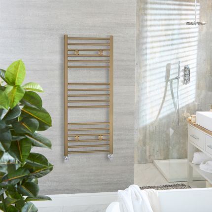 Milano Ive - Natural Brass Straight Heated Towel Rail - Choice of Size