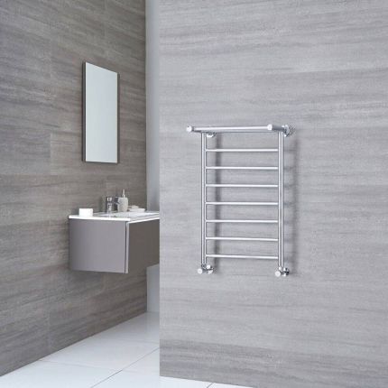 Milano Pendle - Chrome Heated Towel Rail with Heated Shelf - Choice of Size