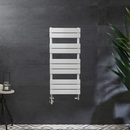 Milano Lustro Dual Fuel - Designer White Flat Panel Heated Towel Rail - 975mm x 450mm