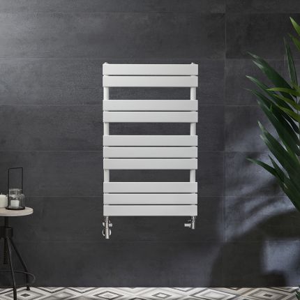 Milano Lustro Dual Fuel - Designer White Flat Panel Heated Towel Rail - 975mm x 600mm