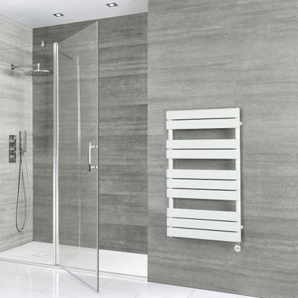 Milano x ECOSO Lustro Electric - White Flat Panel Designer Heated Towel Rail - 975mm x 600mm - with Thermostatic Wi-Fi Heating Element