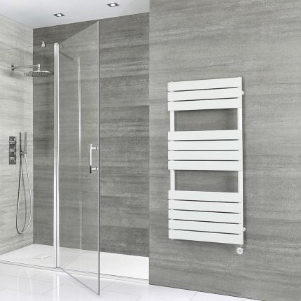 Milano x ECOSO Lustro Electric - White Flat Panel Designer Heated Towel Rail - 1200mm x 600mm - with Thermostatic Wi-Fi Heating Element