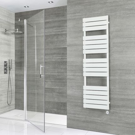Milano x ECOSO Lustro Electric - White Flat Panel Designer Heated Towel Rail - 1500mm x 450mm - with Thermostatic Wi-Fi Heating Element
