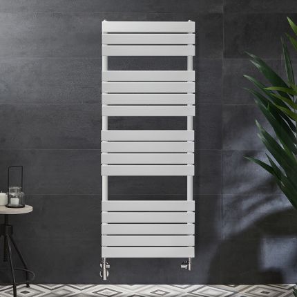 Milano Lustro Dual Fuel - Designer White Flat Panel Heated Towel Rail - 1500mm x 600mm