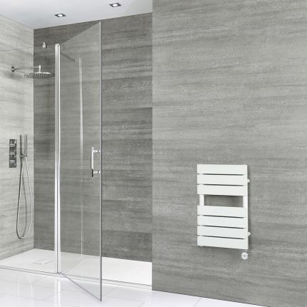 Milano x ECOSO Lustro Electric - White Flat Panel Designer Heated Towel Rail - 600mm x 400mm - with Thermostatic Wi-Fi Heating Element